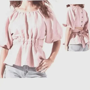 ASTR The Label Pink Vendetti Cut Out Back Blouse Top Size Large